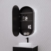 London Pill Led Mirror Matte Black Shaving Cabinet